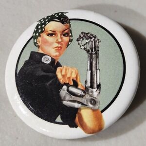 Rosie the Riveter Robot Arm Button Pin Feminist Icon Badge Terminator fist
